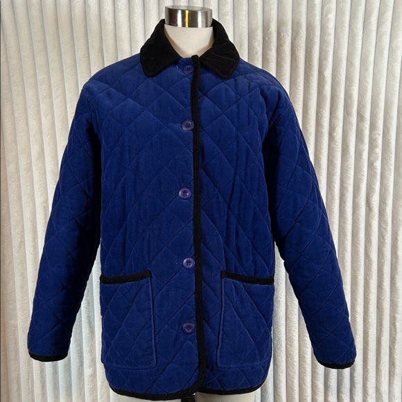 Vintage Susan Bristol blue black trimmed corduroy quilted barn jacket. Small - Picture 1 of 10